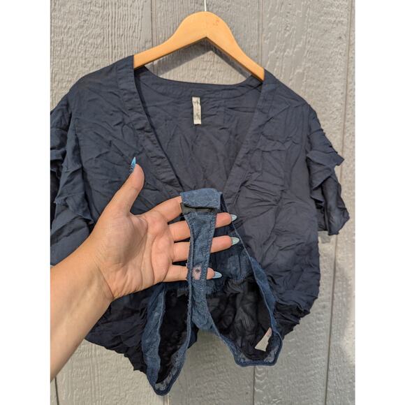 Free People M Navy flutter sleeve fairy Preppy boho body suit Costal whimsy - Picture 4 of 6